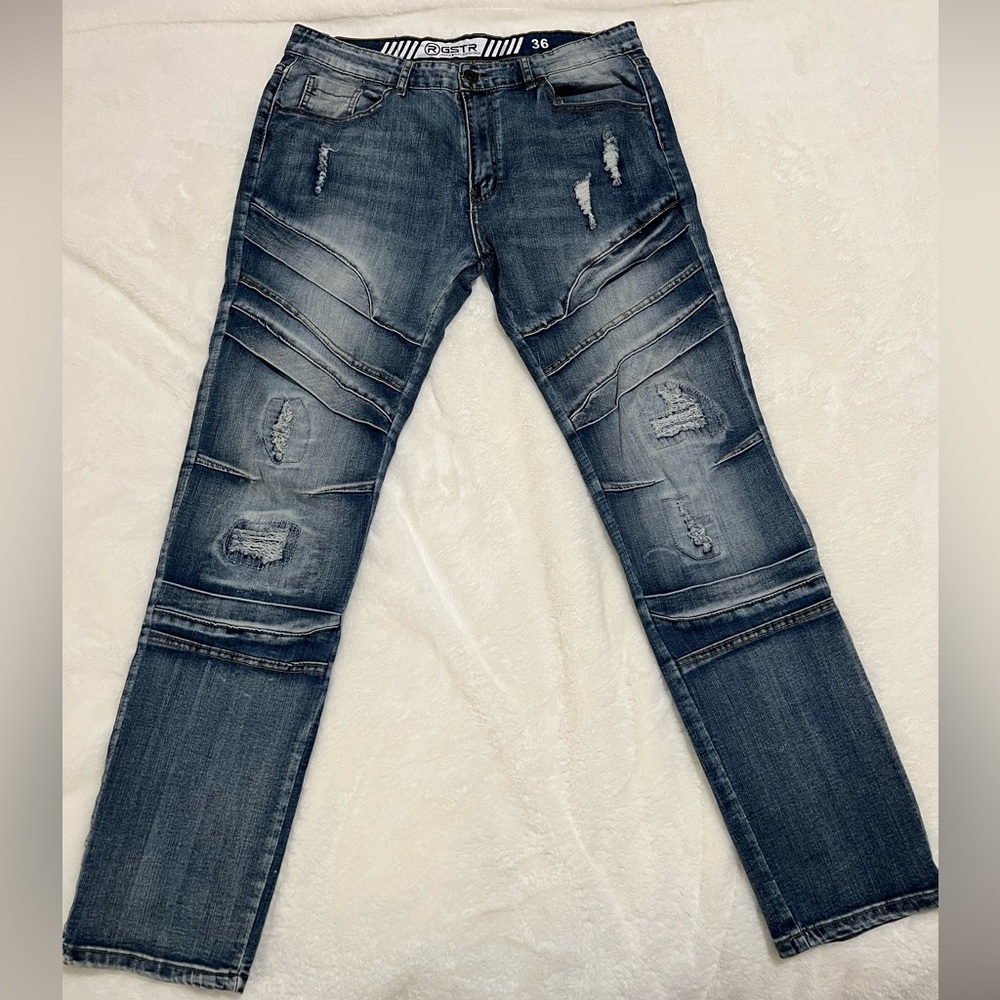 RGSTR Men’s Skinny Motto Distressed Jeans, LightWash Size 36x30